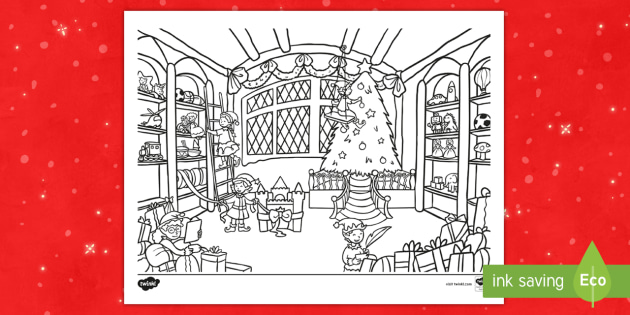 Santas workshop coloring sheet teacher made