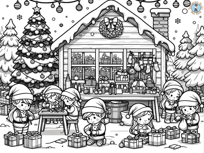 The elves workshop coloring page