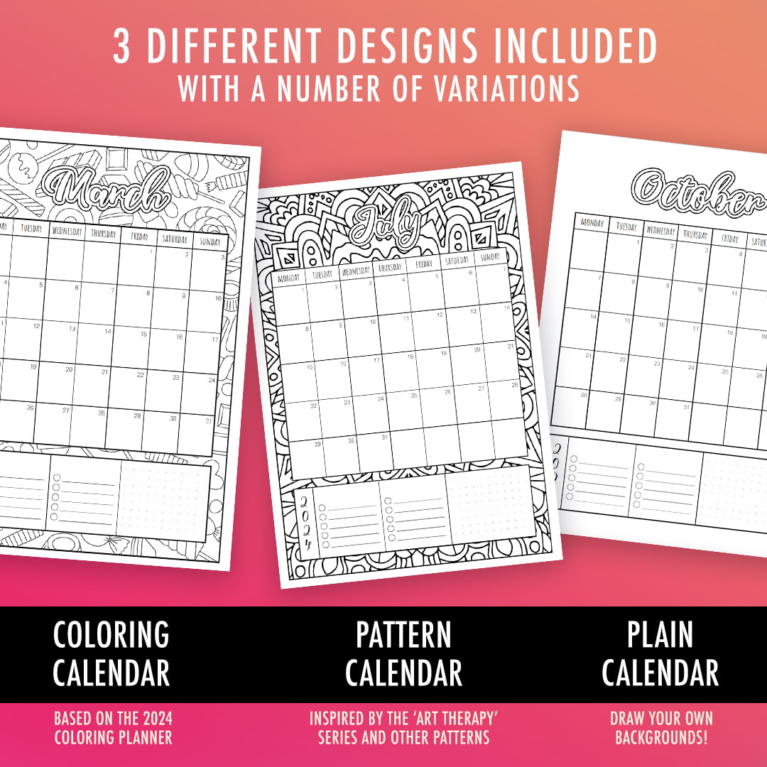 Printable coloring calendar pdf by sarah renae clark