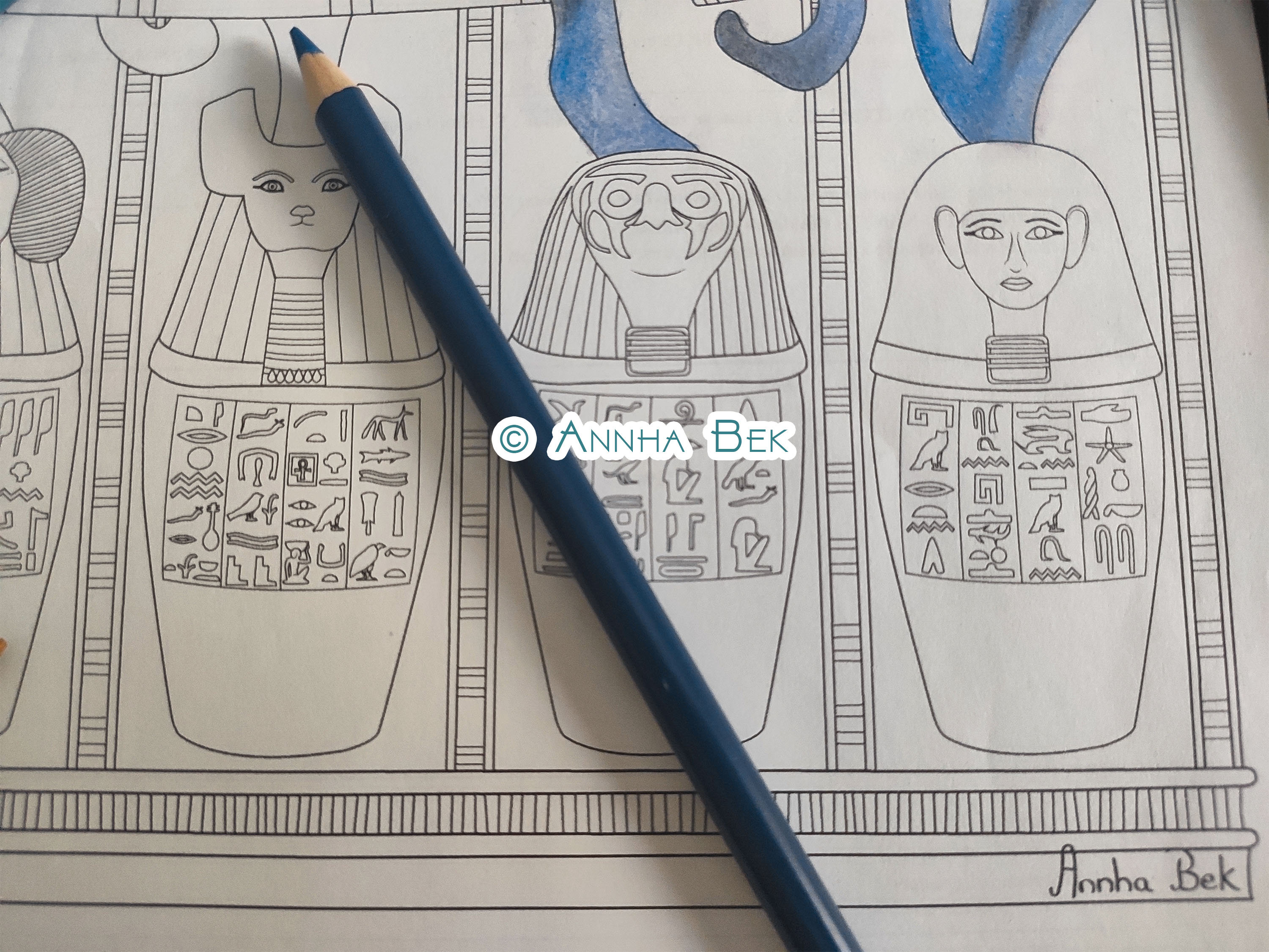 Egyptian sarcophagus hieroglyphs printable coloring page for adults