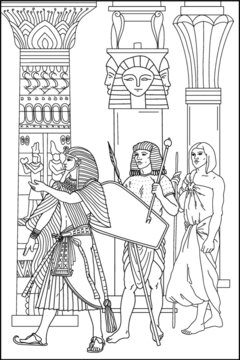 Coloring book for adults ancient egypt pharaoh and his servants soldiers ancient world black and white vector illustration vector