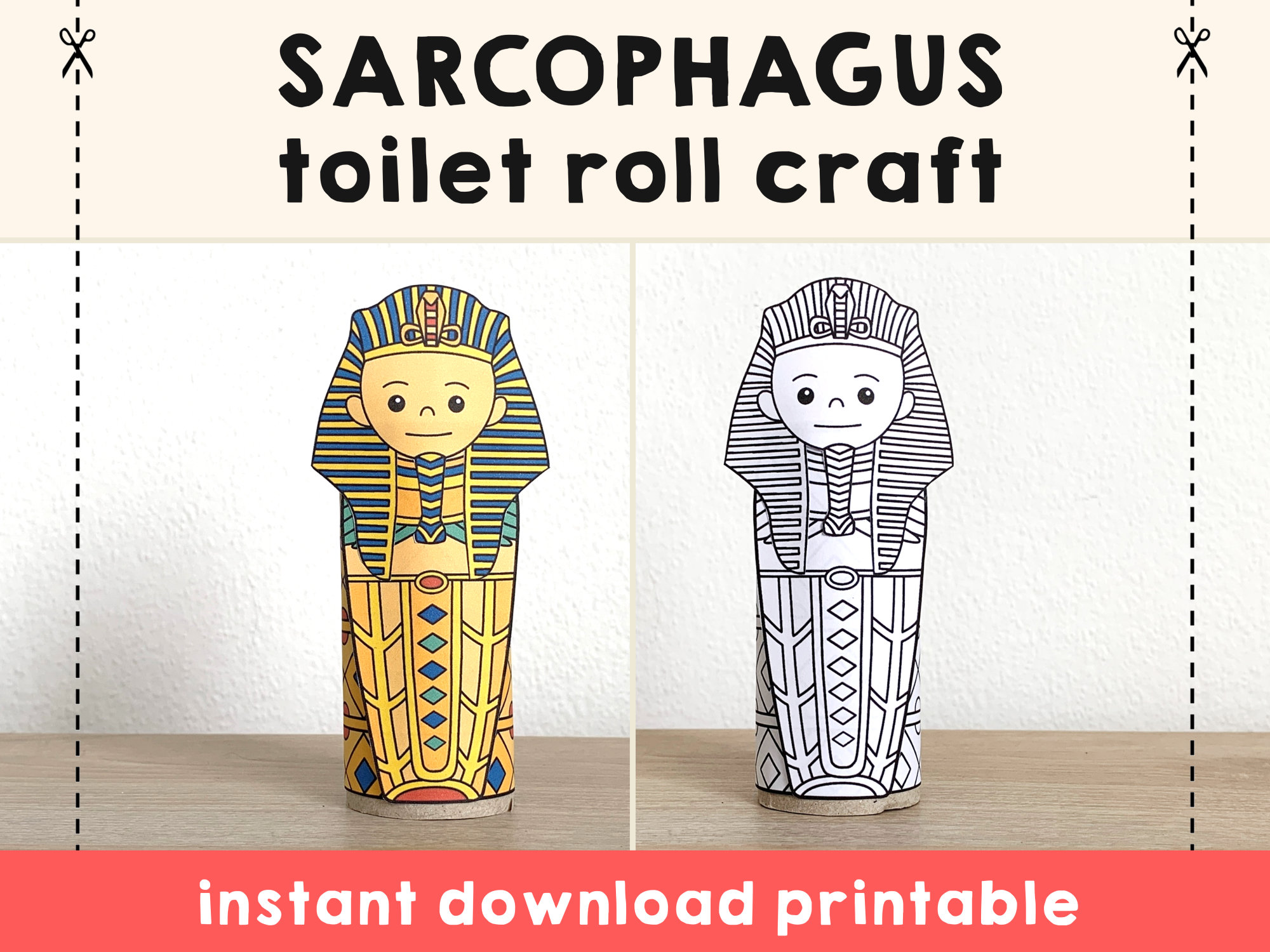 Sarcophagus toilet paper roll craft ancient egypt party coloring printable decoration kids history craft cut and paste instant download