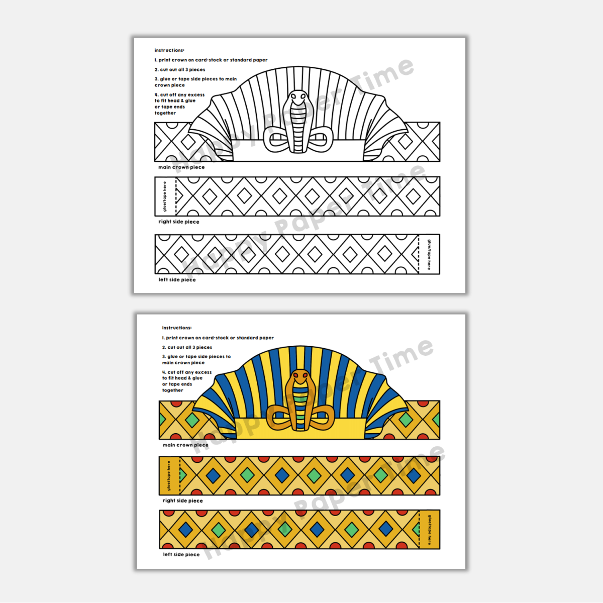 Pharaoh paper hats crowns printable ancient egypt coloring craft made by teachers