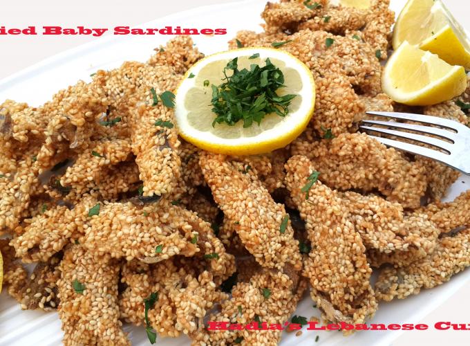 Fried baby sardine with sesame crust hadias lebanese cuisine