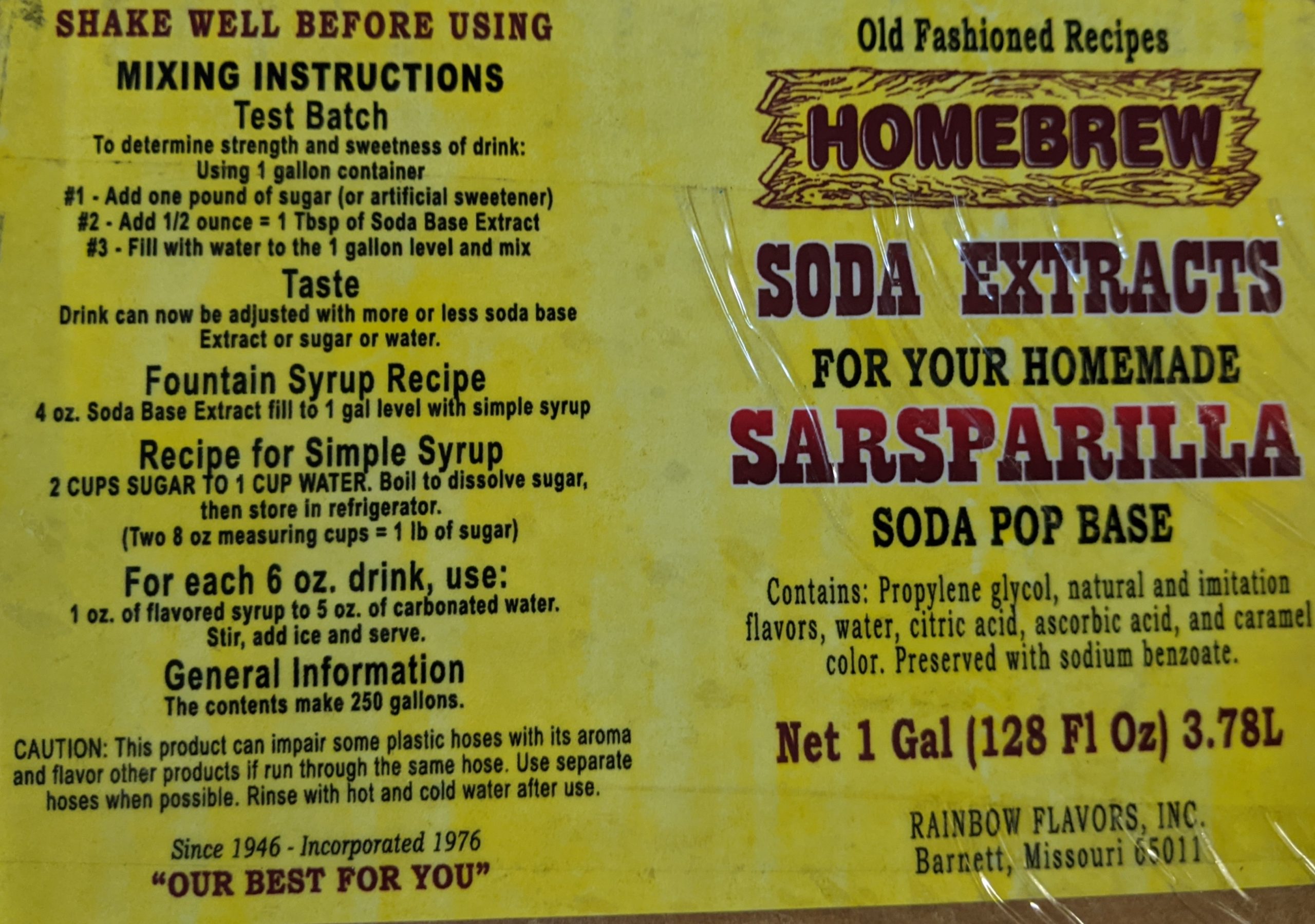 Sarsaparilla old fashioned rainbow homebrew soda mix extract oz makes gallons
