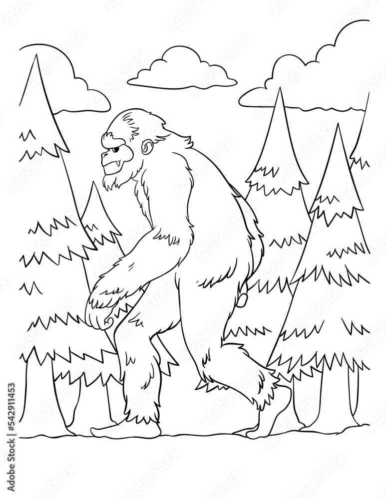 Big foot coloring page for kids vector de