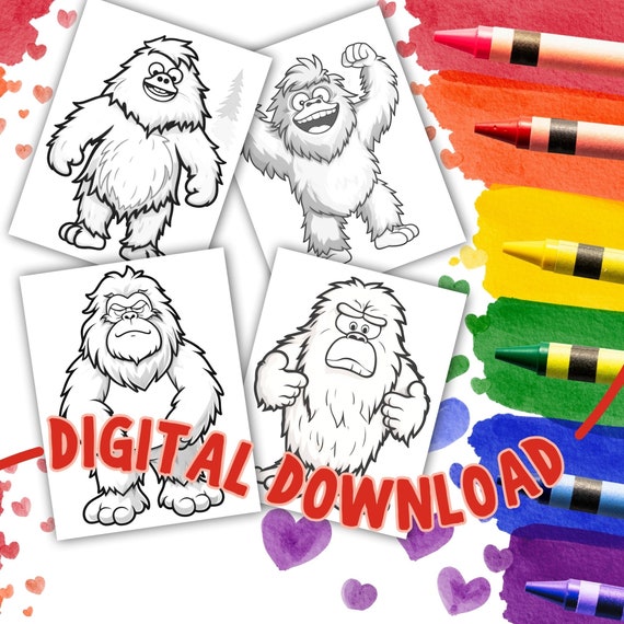 Bigfoot sasquatch coloring pages adults and child pdf printable perfect relaxing creative fun games instant digital downloads