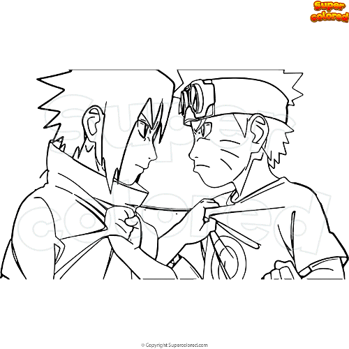 Coloring page young sasuke and naruto