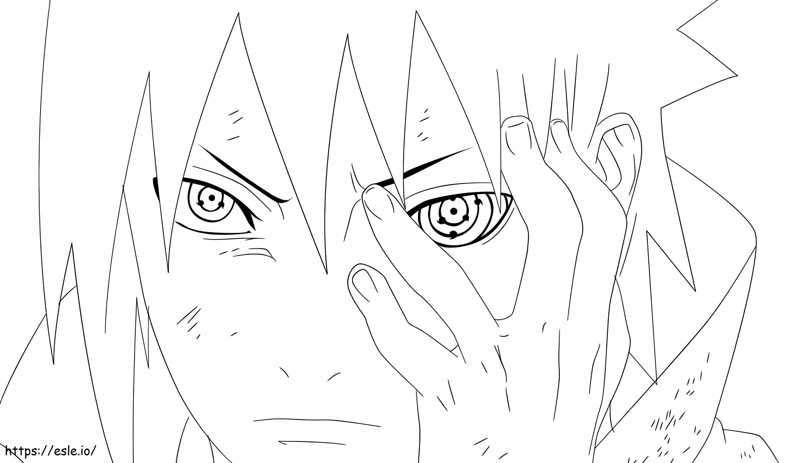 Uchiha sasuke con mangekyou sharingan y rinnegan coloring page