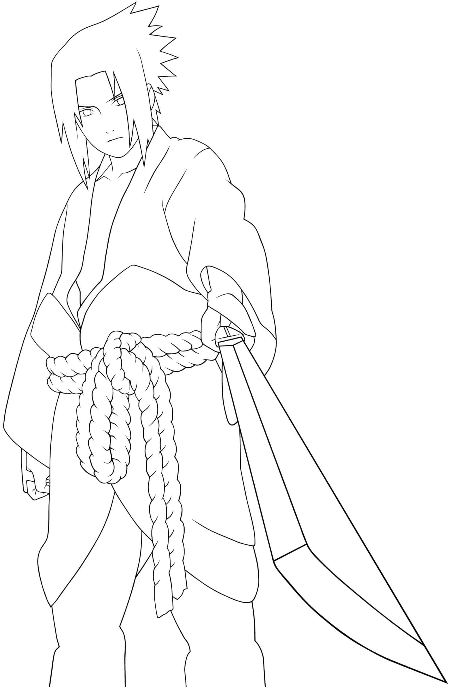 Sasuke pointed the tip of sword coloring page