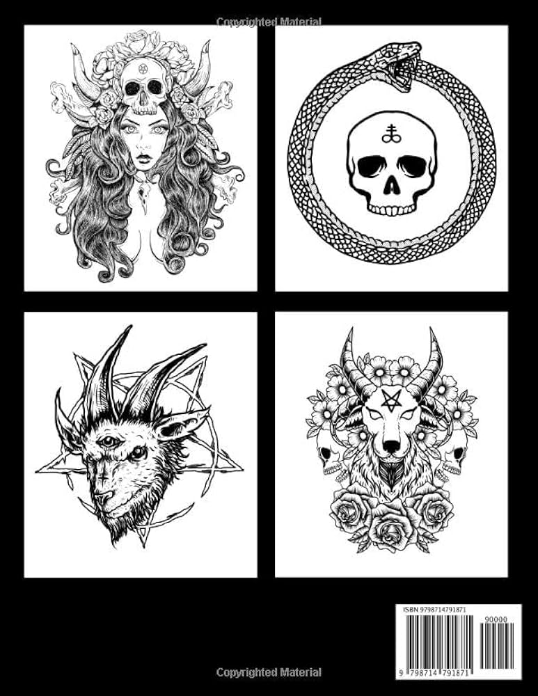 Satanic coloring book baphomet ouroboros lucifer black goat witches antichrist demons and more fervarthdottir lucie books