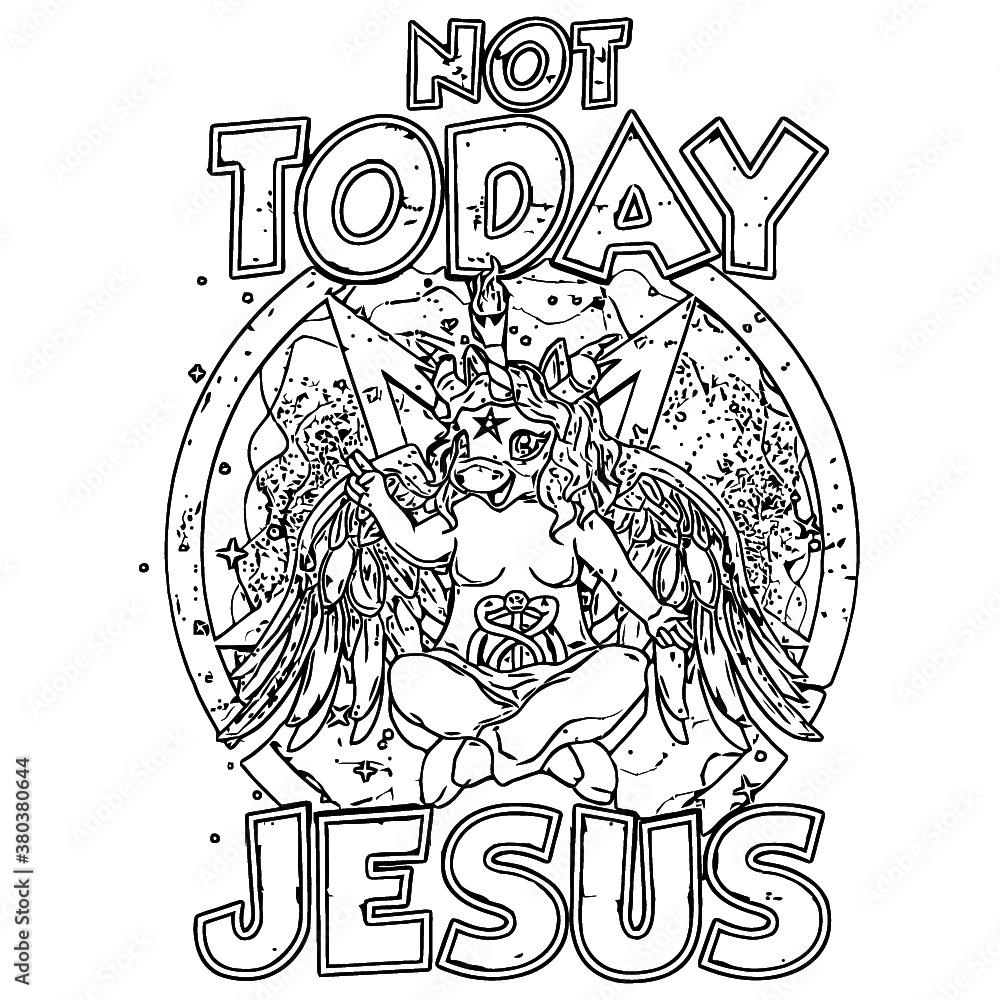 Baphomet sigil not today jesus satanic unicorn sat unisex poly cotton unicorn design coloring book animals vector illustration vector