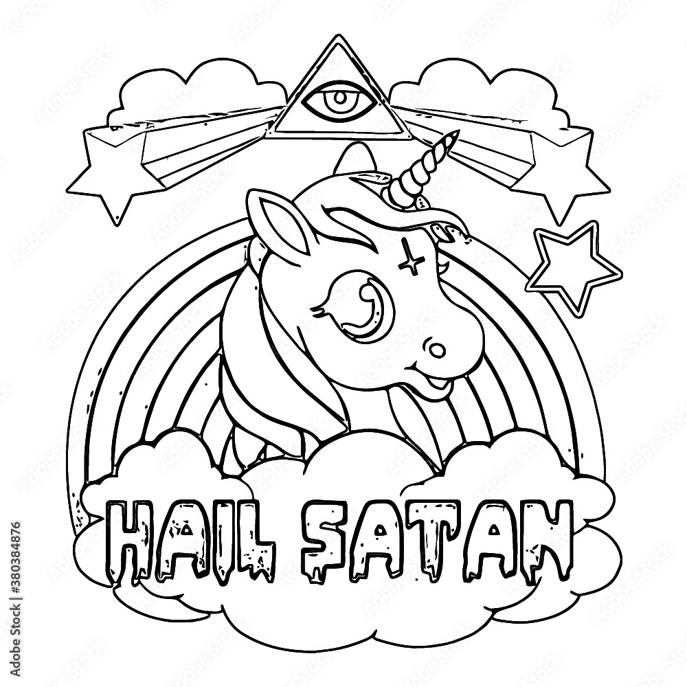 Hail satan offensive unicorn designs mens unicorn design coloring book animals vector illustration vector