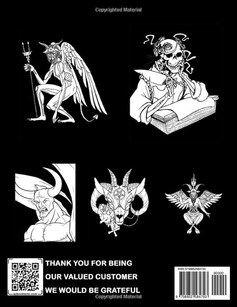 Midinght satanic coloring book creepy coloring pages on black background with many inspirational illustrations for all ages to relax and relieve stress vaughan simeon books