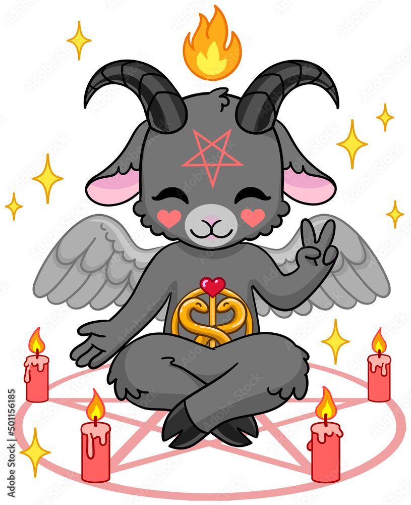 Baphomet with pentagram and candles goat as occult satanic symbol isolated vector outline for coloring book vector