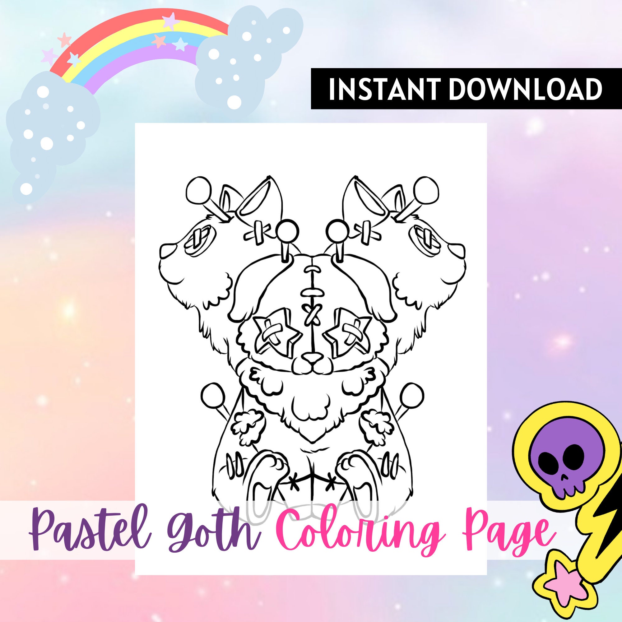 Best value pastel goth creepy kawaii coloring page instant download cute and dark spooky gothic patterns horror picture satanic coloring