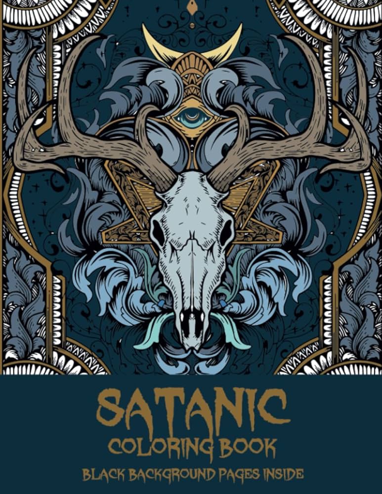 Satanic coloring book including baphomet fallen angels demons lucifer black goat grim reaper plague doctor goth occult goth death metal gift wanderer foggy forest books