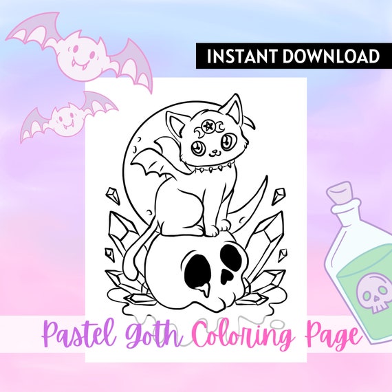 Best value pastel goth creepy kawaii coloring page instant download cute and dark spooky gothic patterns horror picture satanic coloring