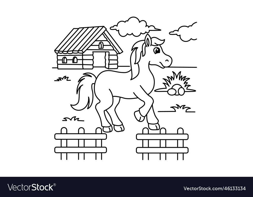 Funny horse cartoon coloring page royalty free vector image