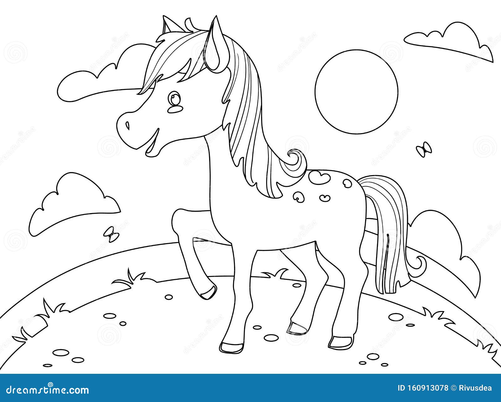 Illustration of a cute funny horse vector coloring page contour clipart stock vector