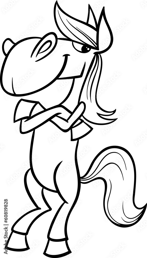 Funny horse cartoon coloring page vector