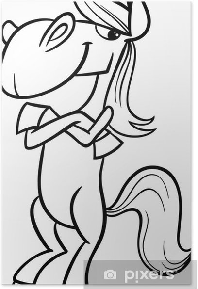 Poster funny horse cartoon coloring page