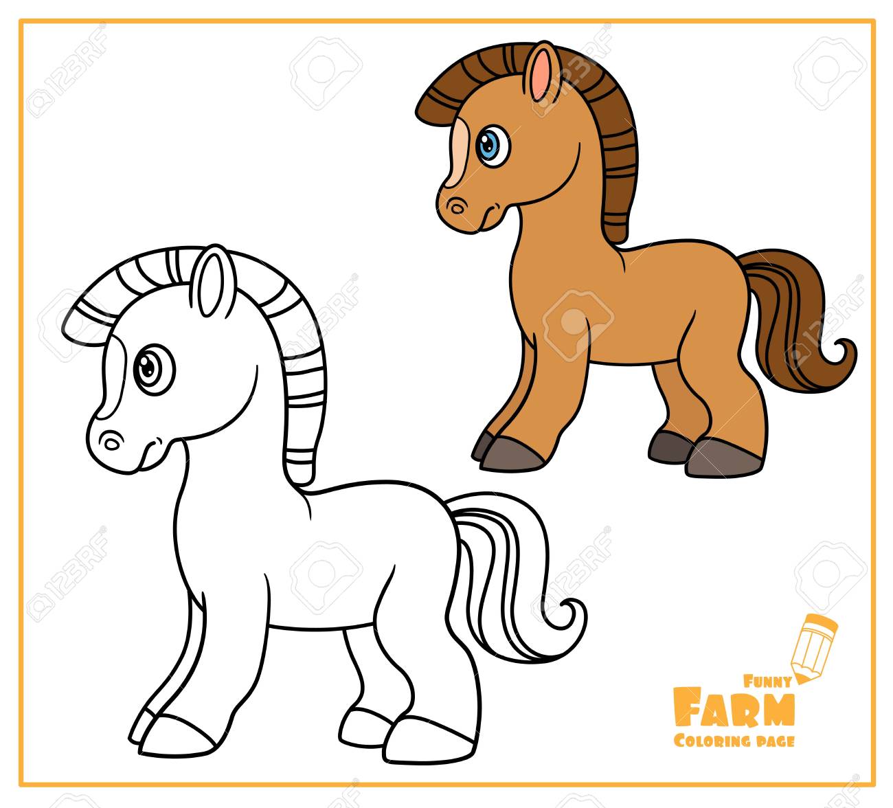 Cute cartoon horse color and outlined on a white for coloring page royalty free svg cliparts vectors and stock illustration image