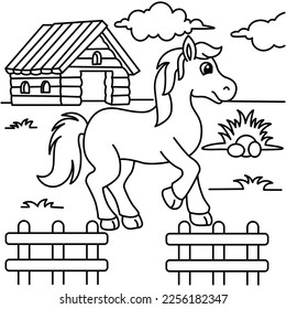 Funny horse cartoon vector coloring page stock