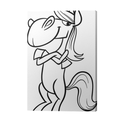 Canvas print funny horse cartoon coloring page