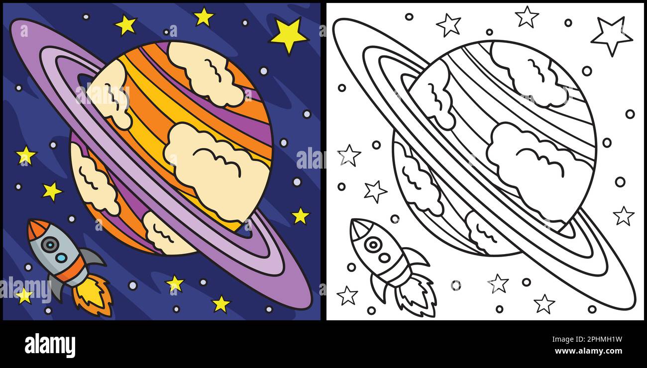 Planet saturn coloring page colored illustration stock vector image art