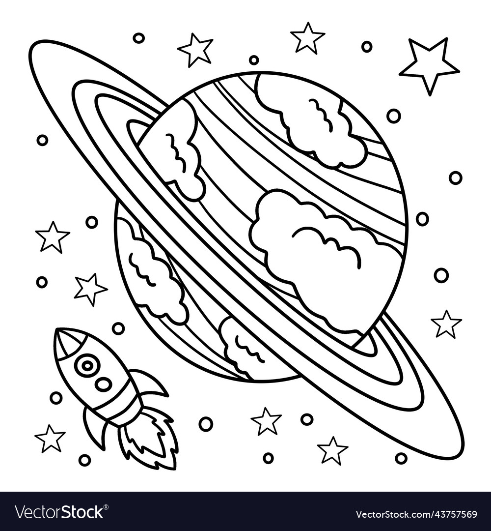 Planet saturn coloring page for kids royalty free vector