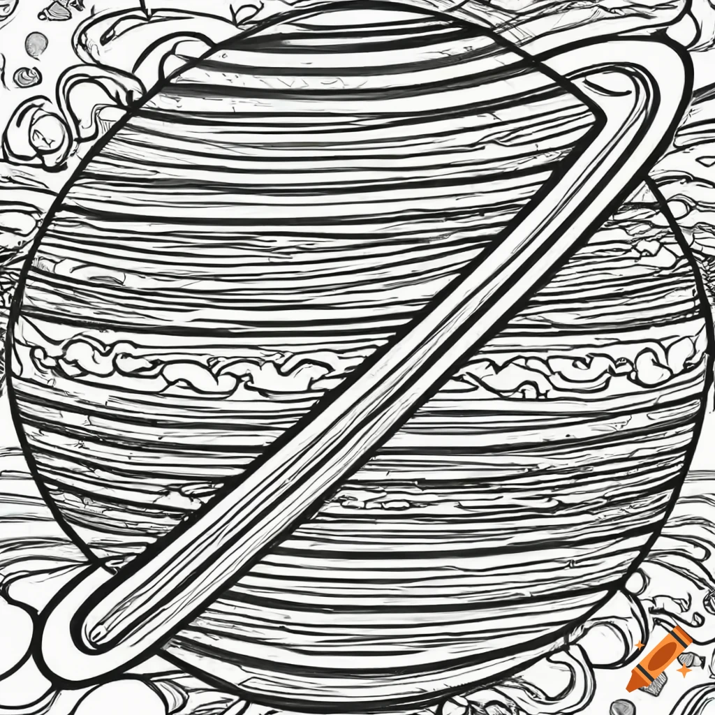 Coloring page for children planet saturn cartoon style thick lines low detail black and white no shading on