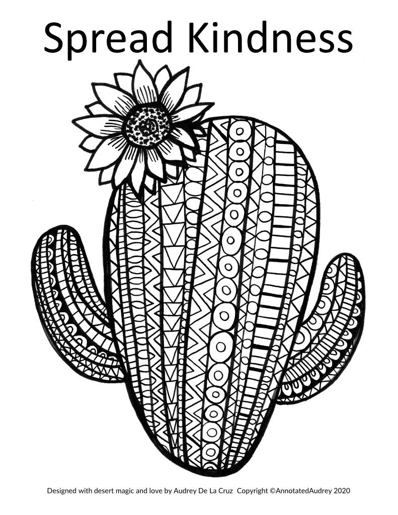 Cute patterned saguaro spread kindness free coloring page â annotated audrey