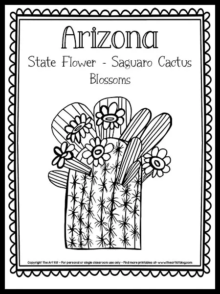 Arizona state flower coloring page saguaro cactus blossom free printable â the art kit