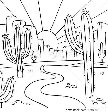 Coloring page with arizona desert landscape