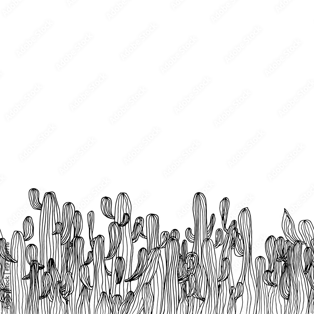 Vector seamless cactus border from saguaro cactus sketch cactus background coloring page book anti stress frame vector