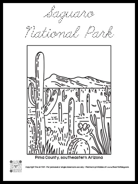 Saguaro national park coloring page dotted font â the art kit