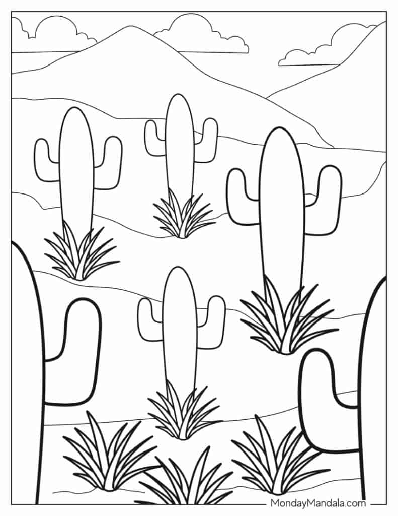 Cactus coloring pages free pdf printables