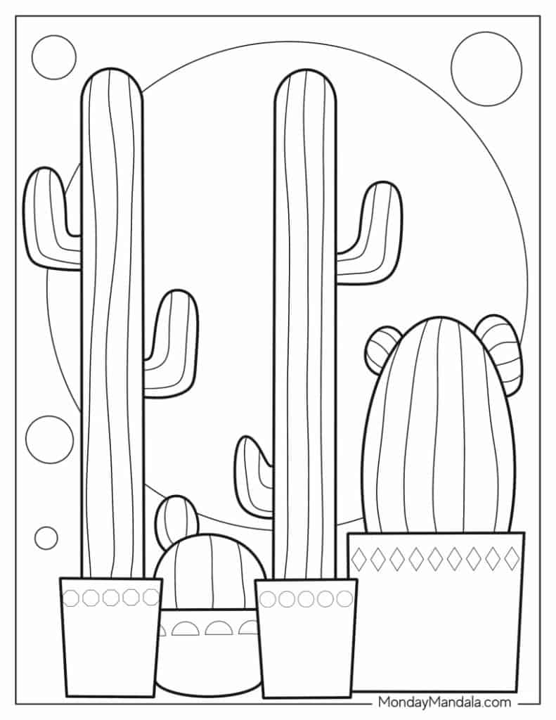 Cactus coloring pages free pdf printables