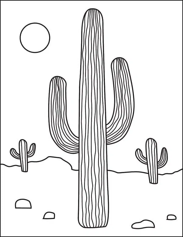 Easy how to draw cactus tutorial and cactus coloring page