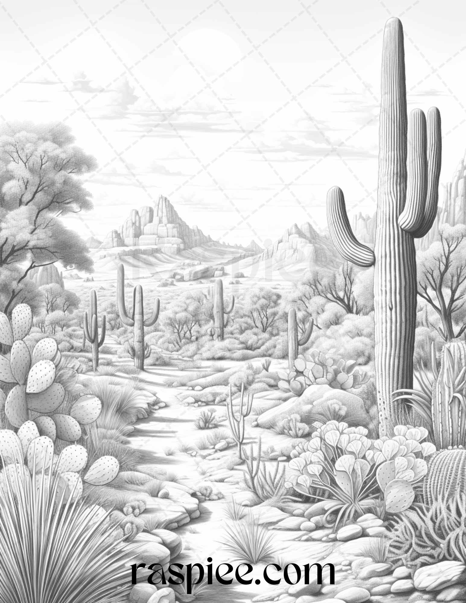 Desert landscapes grayscale coloring pages printable for adults pd â coloring