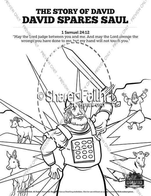 Samuel david spares saul sunday school coloring pages â