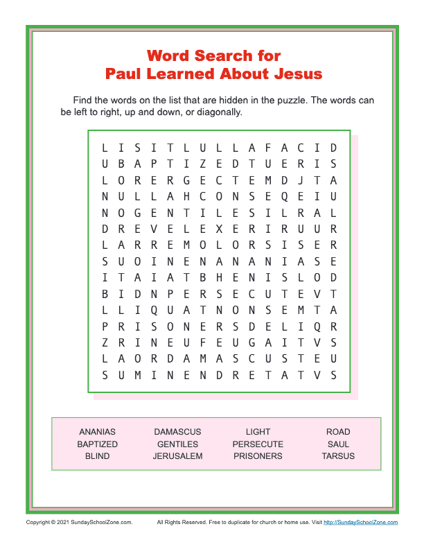 Pauls conversion bible activities on sunday school zone