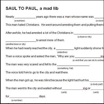 Pauls conversion mad lib