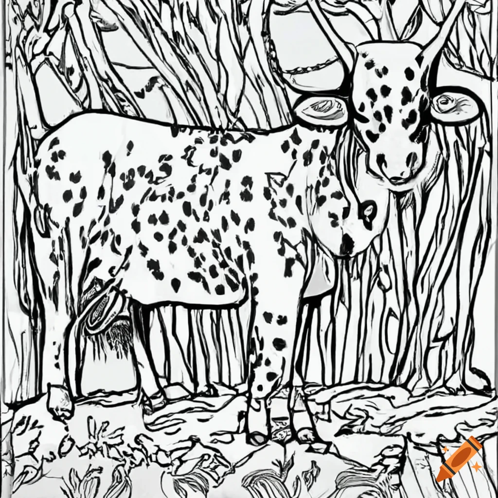 Nguni cow on the farm coloring page line art for childrens colouring picture on