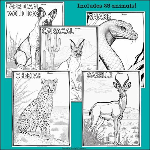 Savanna animals research posters coloring pages