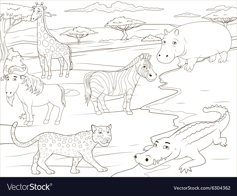 Coloring book educational game african savannah vector image