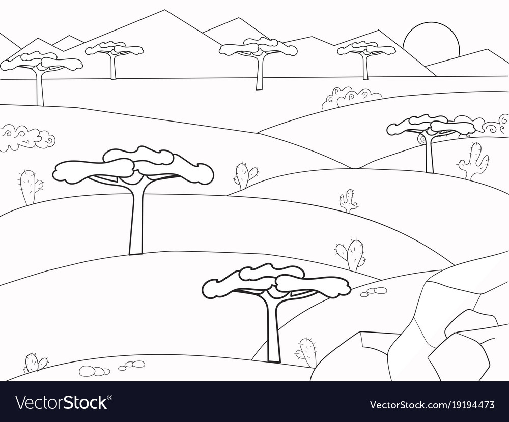 African savannah coloring book background nature vector image