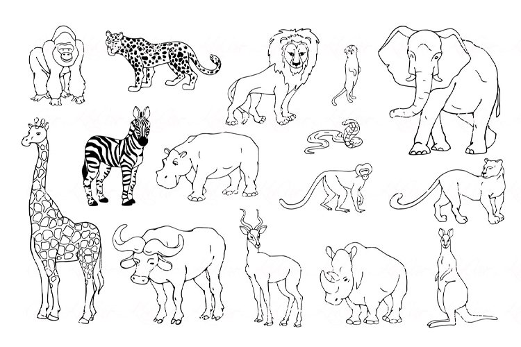 African savanna animals sketches