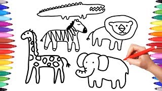 How to draw animals coloring pages for kids coloring savannah animals animation drawing videos